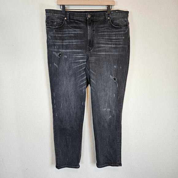 Express Black Girlfriend High Rise Jeans Distressed Plus 18 Casual Neutral Goth - Picture 1 of 14